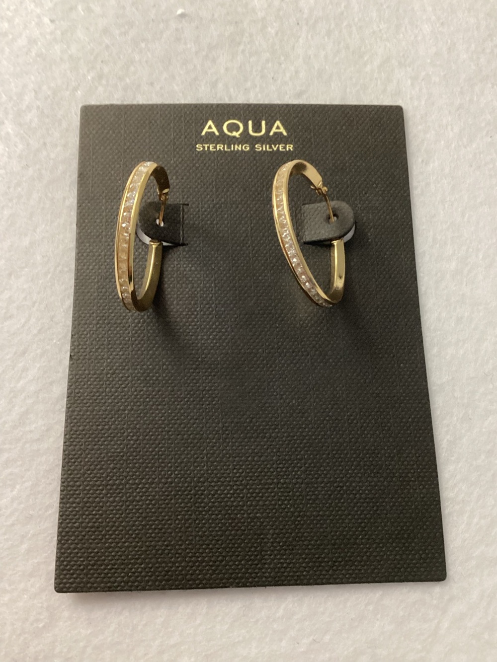 Aqua Gold-Tone Hoop Earrings with Clear Stones